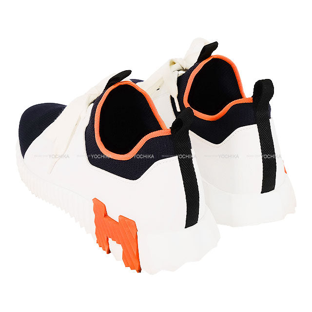 Pre-loved] HERMES sneakers Depard White/Marine/Orange Calf/Mesh