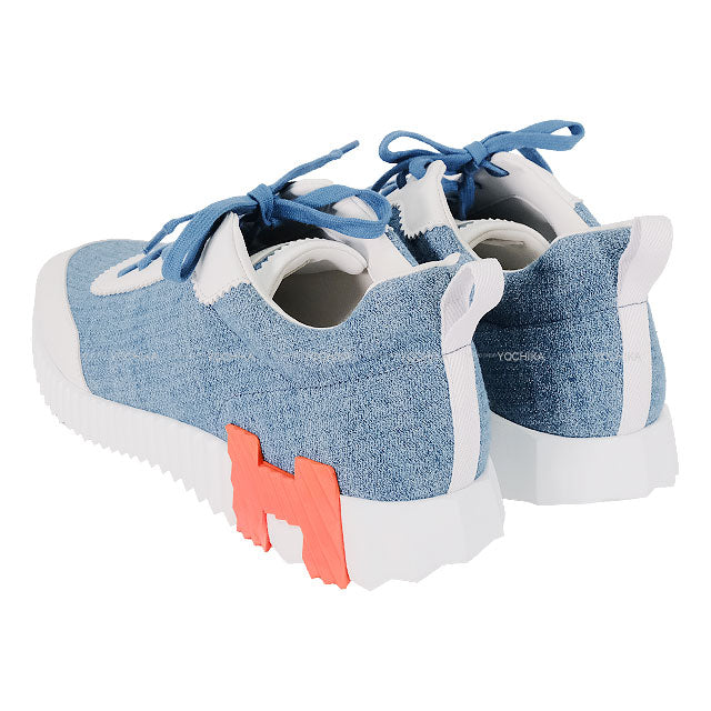 HERMES sneakers Mens Bouncing  White/Blue/Orange Calf/Denim #43[EXCELLENT][Authentic]