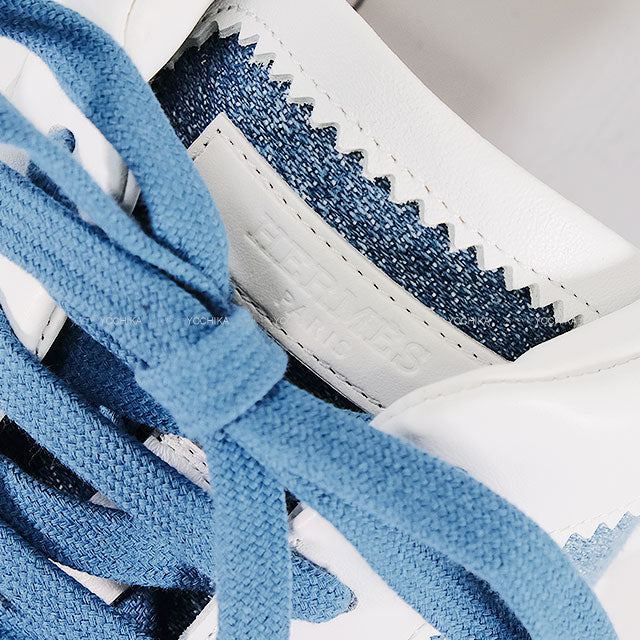 HERMES sneakers Mens Bouncing  White/Blue/Orange Calf/Denim #43[EXCELLENT][Authentic]