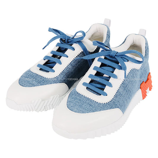 HERMES sneakers Mens Bouncing  White/Blue/Orange Calf/Denim #43[EXCELLENT][Authentic]
