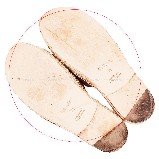 [Pre-loved] HERMES sandals Antigua Gold Calf/Raffia #43[USED SA][Authentic]