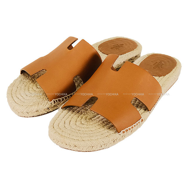 [Pre-loved] HERMES sandals Antigua Gold Calf/Raffia #43[USED SA][Authentic]