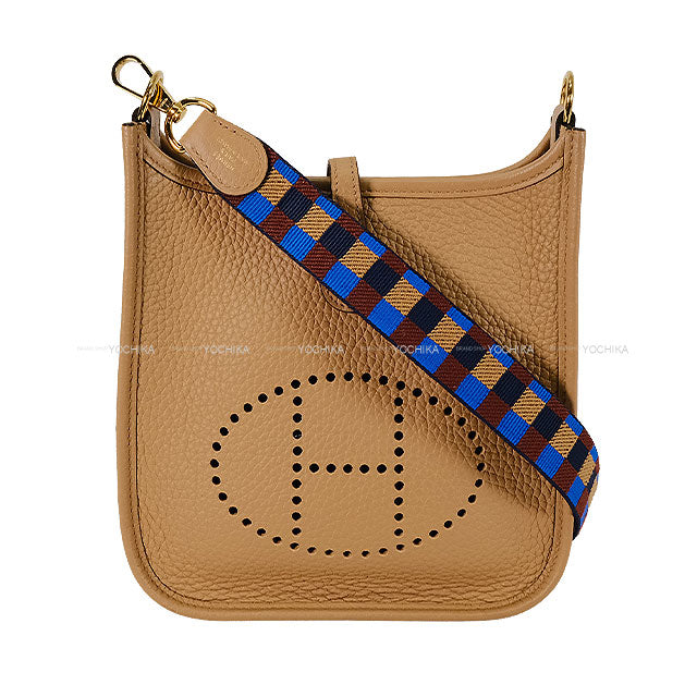 [Pre-loved] HERMES Shoulder bag Evelyne 16 TPM Amazon Maxi Quadrille Chai/Biscuit/Rouge H/Bleu Billard Taurillon Clemence Gold HW Stamp U[LIKE NEW][Authentic]