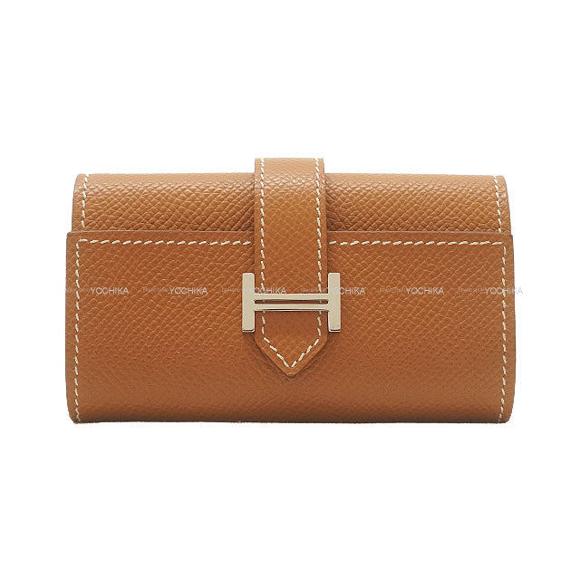 [Pre-loved] HERMES key case Bearn 4-row key case Gold Veau Epsom Silver HW Stamp U[LIKE NEW][Authentic]