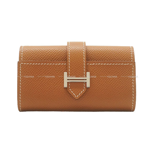 [Pre-loved] HERMES key case Bearn 4-row key case Gold Veau Epsom Silver HW Stamp U[LIKE NEW][Authentic]