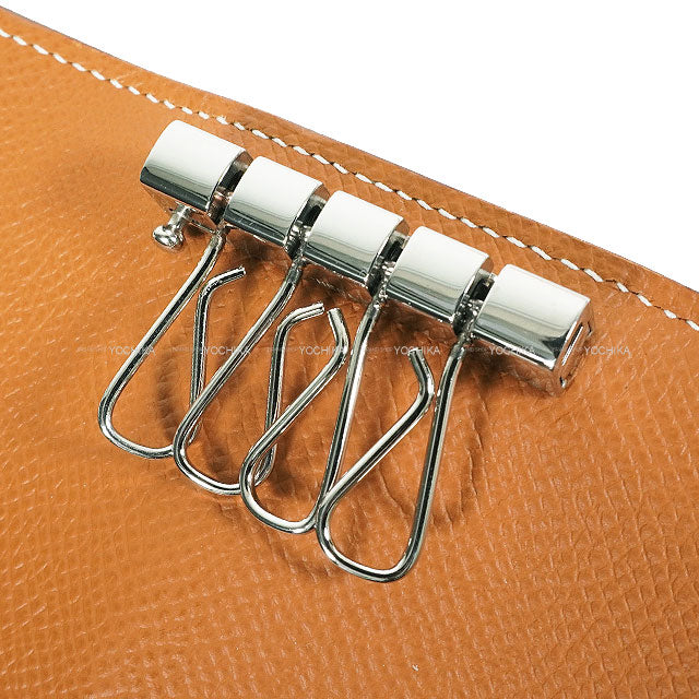 [Pre-loved] HERMES key case Bearn 4-row key case Gold Veau Epsom Silver HW Stamp U[LIKE NEW][Authentic]