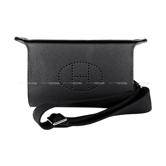 [Pre-loved] HERMES Shoulder bag Cross body bag Videpoches H logo Evelyn punching Noir (Black) Veau Togo Silver HW Stamp B[LIKE NEW][Authentic]
