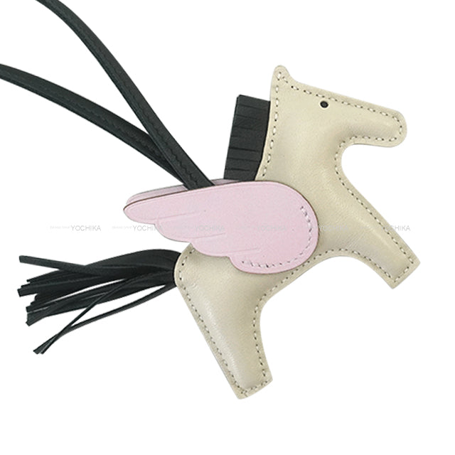 [Pre-loved] HERMES bag charm Rodeo Pegasus PM Craie/Rose Sakura/Vert Cypress Agneau Milo/Veau Swift Stamp U[LIKE NEW][Authentic]