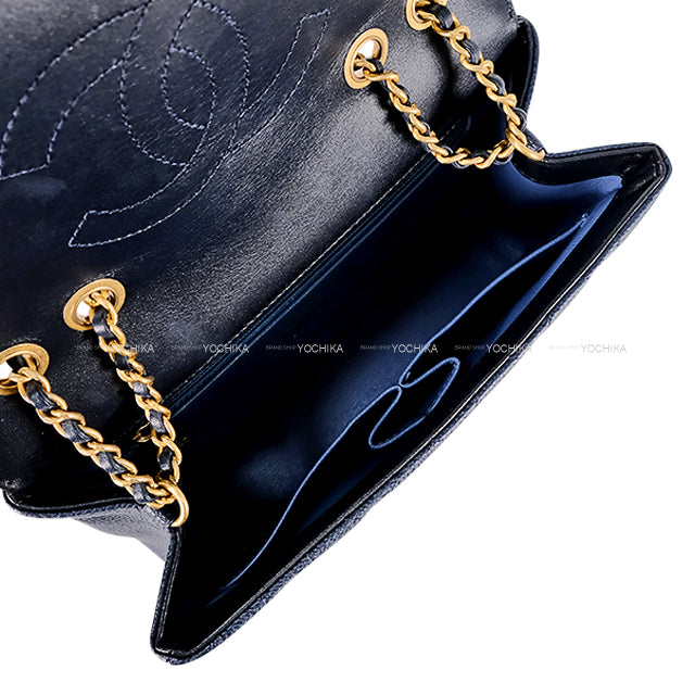 [Pre-loved] CHANEL Shoulder bag Chain Filigree Big COCO Mark Small Flap Navy/Noir (Black) Graind Calf(Caviarskin) Antique Gold HW A93340[USED SA][Authentic]