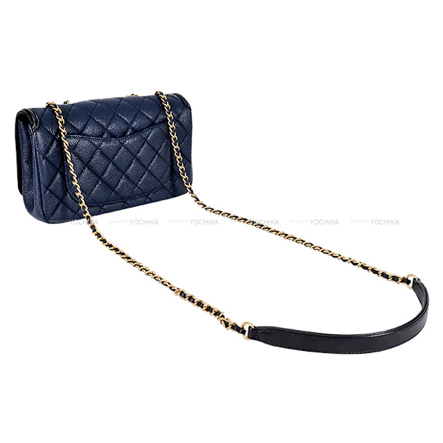 [Pre-loved] CHANEL Shoulder bag Chain Filigree Big COCO Mark Small Flap Navy/Noir (Black) Graind Calf(Caviarskin) Antique Gold HW A93340[USED SA][Authentic]