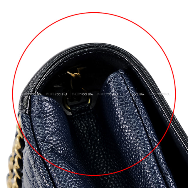 [Pre-loved] CHANEL Shoulder bag Chain Filigree Big COCO Mark Small Flap Navy/Noir (Black) Graind Calf(Caviarskin) Antique Gold HW A93340[USED SA][Authentic]