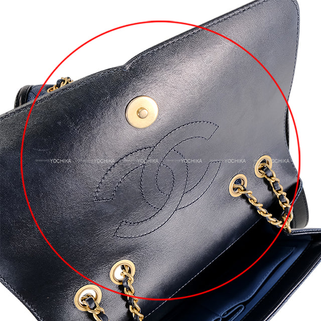 [Pre-loved] CHANEL Shoulder bag Chain Filigree Big COCO Mark Small Flap Navy/Noir (Black) Graind Calf(Caviarskin) Antique Gold HW A93340[USED SA][Authentic]