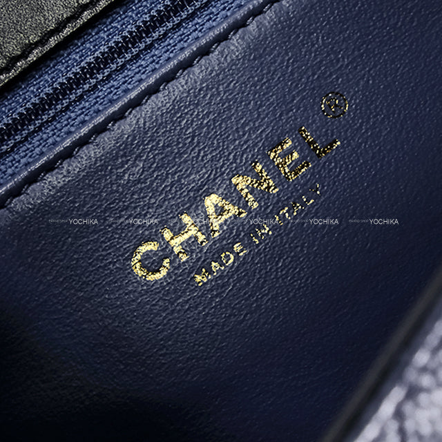 [Pre-loved] CHANEL Shoulder bag Chain Filigree Big COCO Mark Small Flap Navy/Noir (Black) Graind Calf(Caviarskin) Antique Gold HW A93340[USED SA][Authentic]