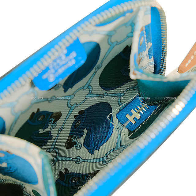 HERMES change purse Azap Silk'in Mini Tatersale Bleu Zanzibar Veau Epsom/Silk100%/Veau Barenia Silver HW Stamp A[EXCELLENT][Authentic]