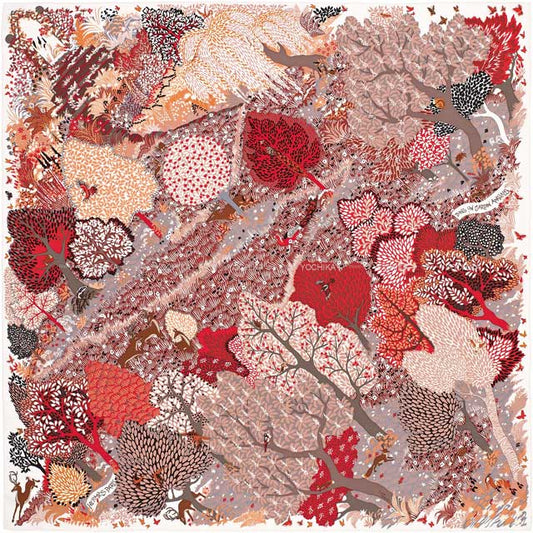 HERMES scarf Carre 90 Dans Un Jardin Anglais White/Bordeaux/Gris) Silk100%[EXCELLENT][Authentic]