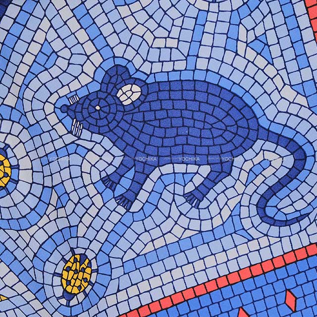 HERMES scarf Carre 90 CAVE FELEM Red/Marine/Gold Silk100%[EXCELLENT][Authentic]