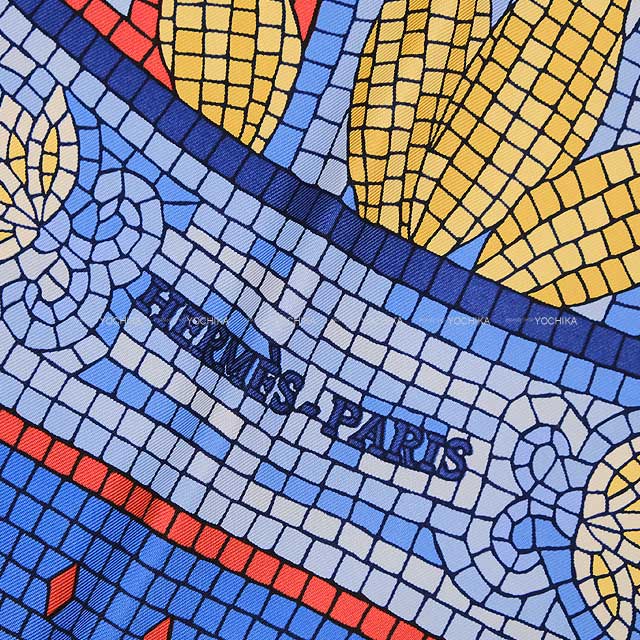 HERMES scarf Carre 90 CAVE FELEM Red/Marine/Gold Silk100%[EXCELLENT][Authentic]