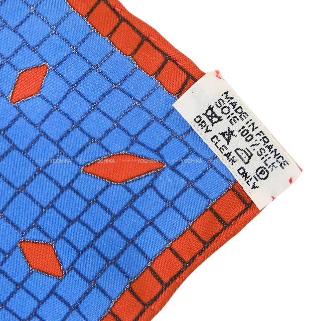 HERMES scarf Carre 90 CAVE FELEM Red/Marine/Gold Silk100%[EXCELLENT][Authentic]