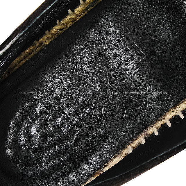 [Pre-loved] CHANEL Flat Espadrille Logo Noir (Black) Suede #37 Gold HW G34012[LIKE NEW][Authentic]