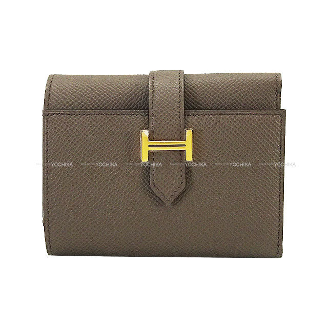 HERMES Tri-fold wallet Bearn Combine Verso Etain/Etoupe Veau Epsom Gold HW Stamp K[BRAND NEW][Authentic]