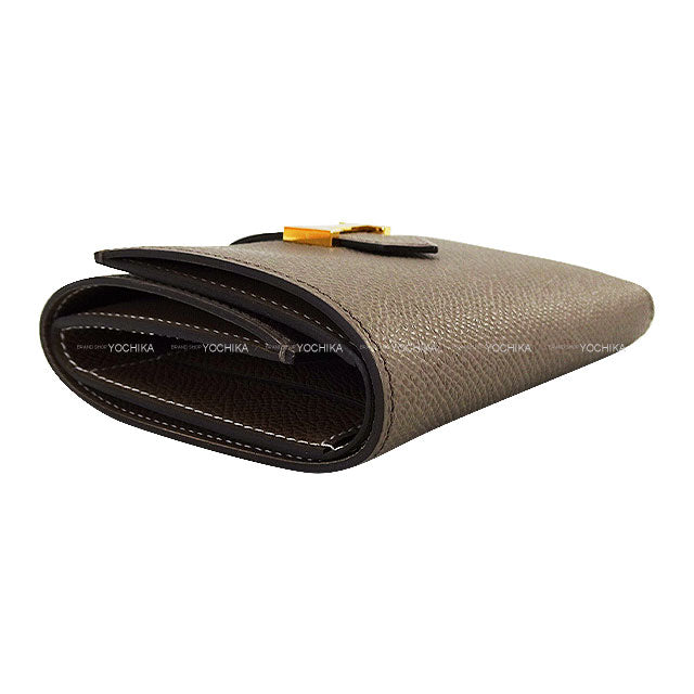 HERMES Tri-fold wallet Bearn Combine Verso Etain/Etoupe Veau Epsom Gold HW Stamp K[BRAND NEW][Authentic]
