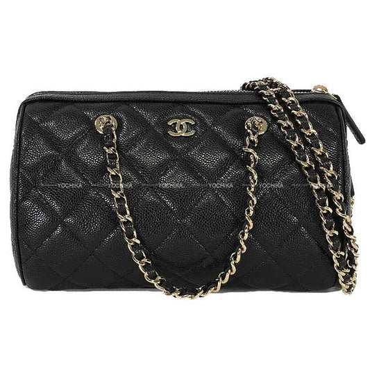 CHANEL Shoulder bag Mini Boston Matelasse 2WAY COCO mark Noir (Black) Bordeaux Graind Calf(Caviarskin) Champagne Gold HW AP4474[EXCELLENT][Authentic]