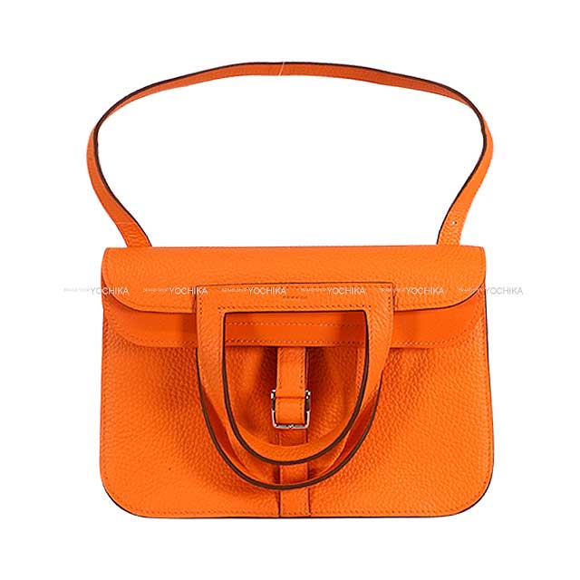 HERMES Shoulder bag Halzan 25 Orange Minium Taurillon Clemence Silver HW Stamp B[EXCELLENT][Authentic]