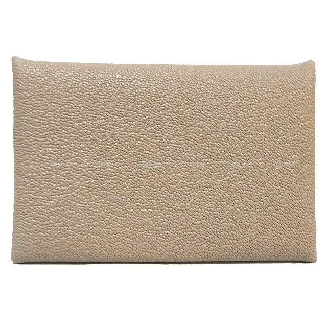 HERMES card holder Calvi Gris Tourterelle Chevre Mysore Silver HW Stamp W[BRAND NEW][Authentic]