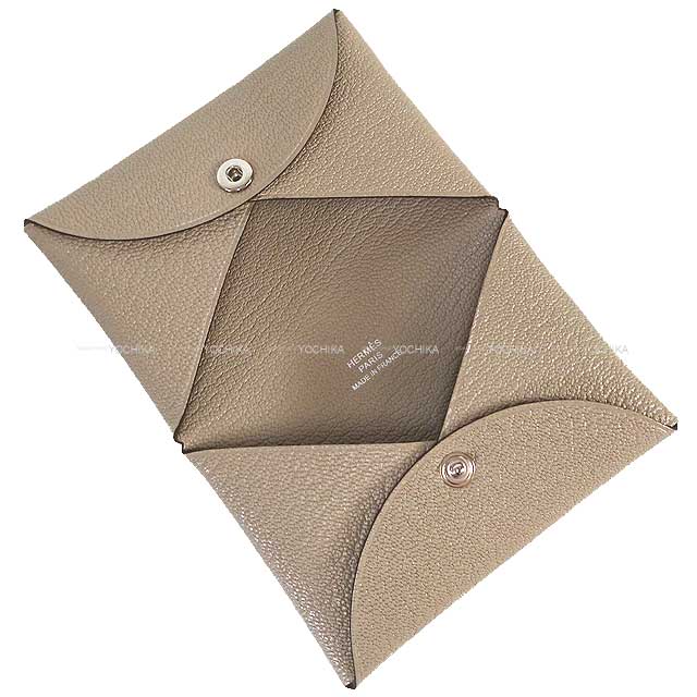 HERMES card holder Calvi Gris Tourterelle Chevre Mysore Silver HW Stamp W[BRAND NEW][Authentic]