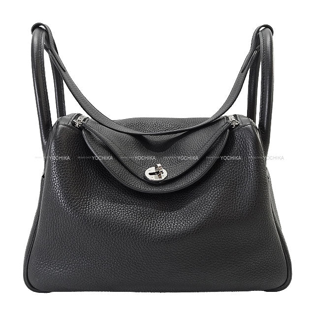 [Pre-loved] HERMES Shoulder bag Lindy 30 Noir (Black) Taurillon Clemence Silver HW Stamp C[USED SA][Authentic]