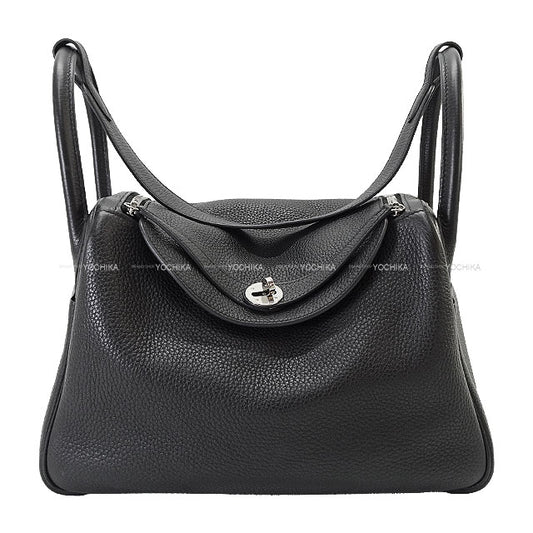 [Pre-loved] HERMES Shoulder bag Lindy 30 Noir (Black) Taurillon Clemence Silver HW Stamp C[USED SA][Authentic]