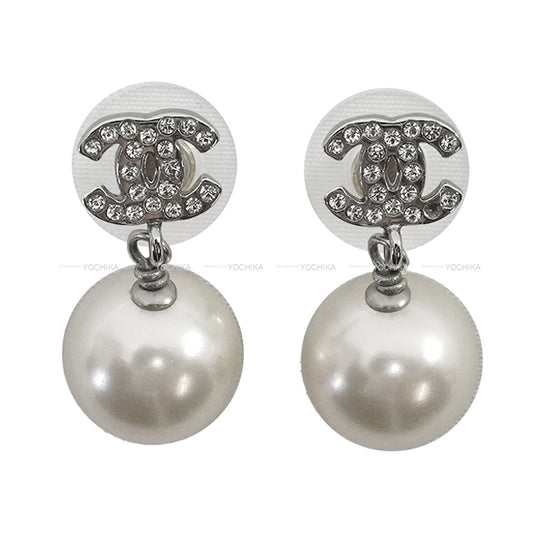 [Pre-loved] CHANEL pierced earring COCOmark pearl rhinestone dated Fake pearl/rhinestone Silver HW A36138[LIKE NEW][Authentic]