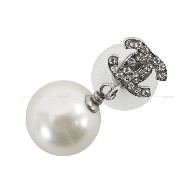 [Pre-loved] CHANEL pierced earring COCOmark pearl rhinestone dated Fake pearl/rhinestone Silver HW A36138[LIKE NEW][Authentic]
