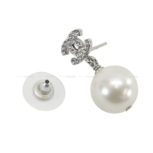 [Pre-loved] CHANEL pierced earring COCOmark pearl rhinestone dated Fake pearl/rhinestone Silver HW A36138[LIKE NEW][Authentic]
