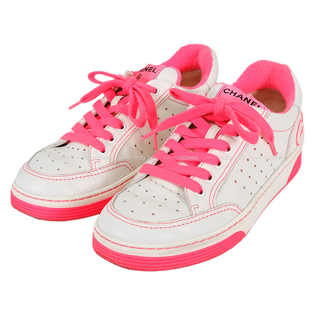 [Pre-loved] CHANEL sneakers Back logo low-frequency cut White/Pink Leather 37 G35934[USED SA][Authentic]