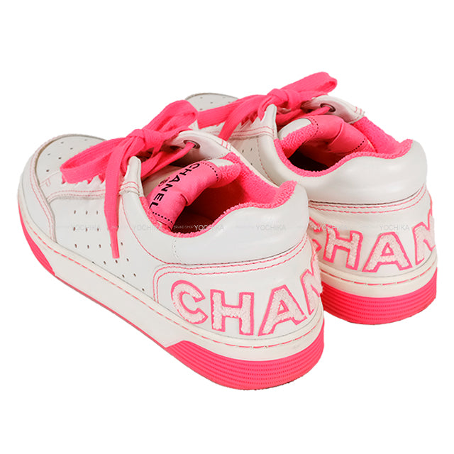[Pre-loved] CHANEL sneakers Back logo low-frequency cut White/Pink Leather 37 G35934[USED SA][Authentic]