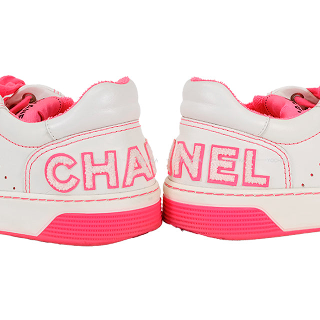 [Pre-loved] CHANEL sneakers Back logo low-frequency cut White/Pink Leather 37 G35934[USED SA][Authentic]