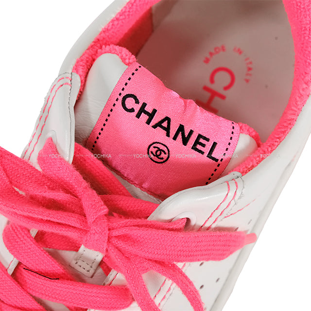 [Pre-loved] CHANEL sneakers Back logo low-frequency cut White/Pink Leather 37 G35934[USED SA][Authentic]