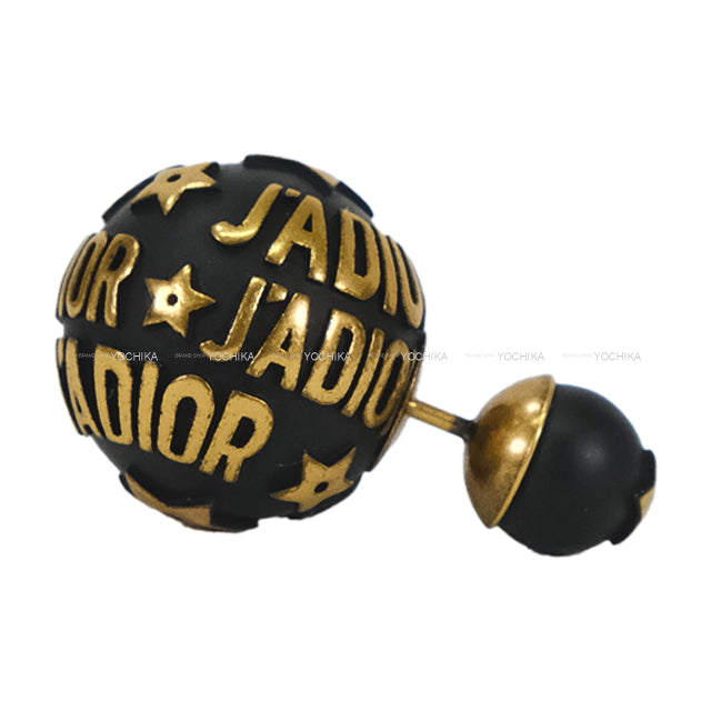 [Pre-loved] Dior pierced earring J'Adior Tribales Noir (Black)/Gold Diameter0.6" Antique Gold HW[LIKE NEW][Authentic]