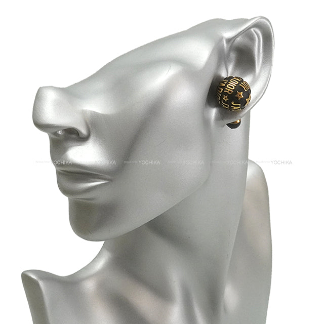 [Pre-loved] Dior pierced earring J'Adior Tribales Noir (Black)/Gold Diameter0.6" Antique Gold HW[LIKE NEW][Authentic]