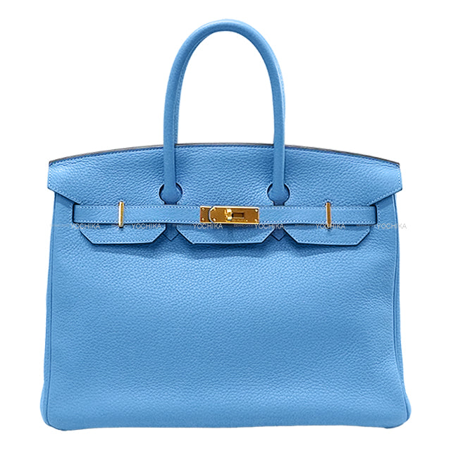 [Pre-loved] HERMES Handbag Birkin35 Bleu Paradis Taurillon Clemence Gold HW Stamp □R[USED SA][Authentic]