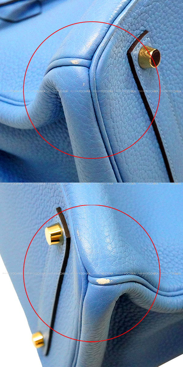 [Pre-loved] HERMES Handbag Birkin35 Bleu Paradis Taurillon Clemence Gold HW Stamp □R[USED SA][Authentic]