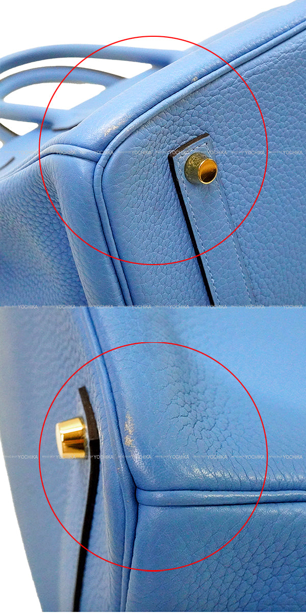 [Pre-loved] HERMES Handbag Birkin35 Bleu Paradis Taurillon Clemence Gold HW Stamp □R[USED SA][Authentic]