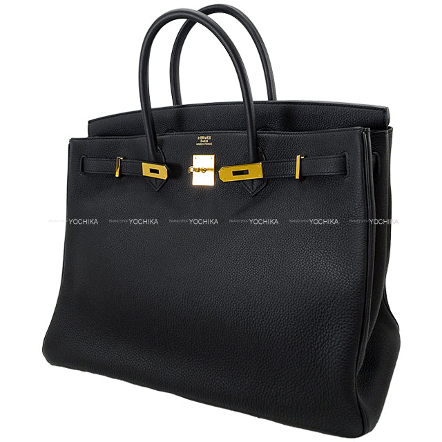 HERMES Handbag Birkin40 Noir (Black) Veau Togo Gold HW Stamp C[EXCELLENT][Authentic]