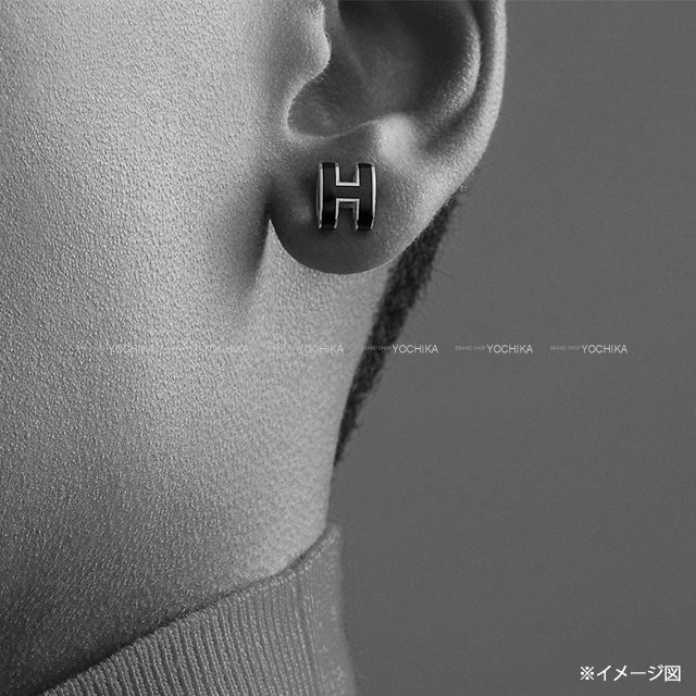 [Pre-loved] HERMES pierced earring Mini Pop H orange graffiti Gold Plated/lacquer[LIKE NEW][Authentic]