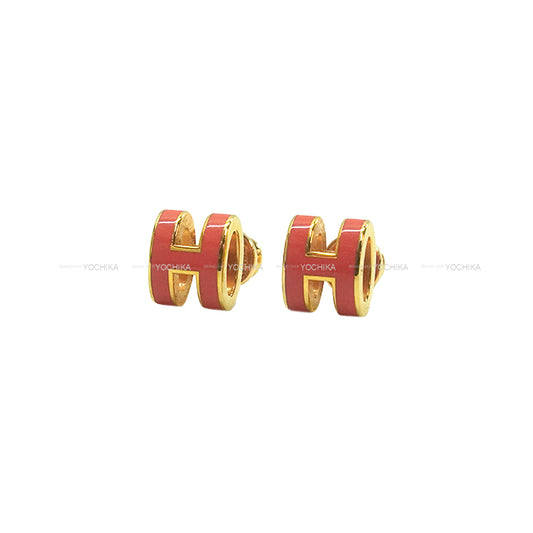 [Pre-loved] HERMES pierced earring Mini Pop H orange graffiti Gold Plated/lacquer[LIKE NEW][Authentic]
