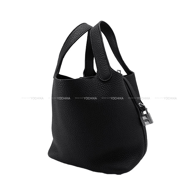 [Pre-loved] HERMES Handbag Picotin Lock 18 PM Noir (Black) Taurillon Clemence Silver HW Stamp B[LIKE NEW][Authentic]