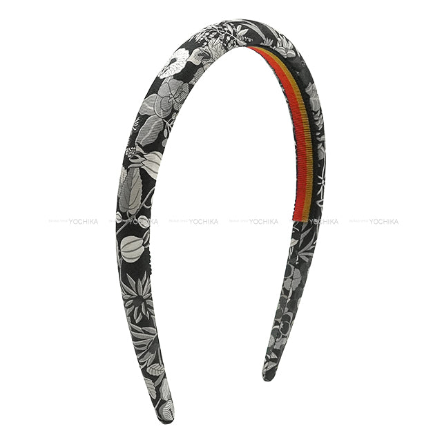 HERMES hair accessories Elsa Bloom Noir (Black)/Blanc (White) Silk[EXCELLENT][Authentic]