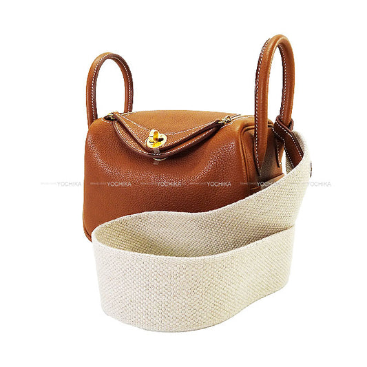 HERMES Shoulder bag Lindy mini 20 Bandouliere Fauve Barenia Faubourg /Toile Gold HW Stamp K[BRAND NEW][Authentic]