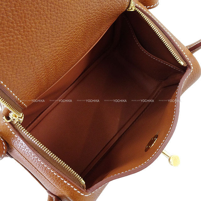 HERMES Shoulder bag Lindy mini 20 Bandouliere Fauve Barenia Faubourg /Toile Gold HW Stamp K[BRAND NEW][Authentic]